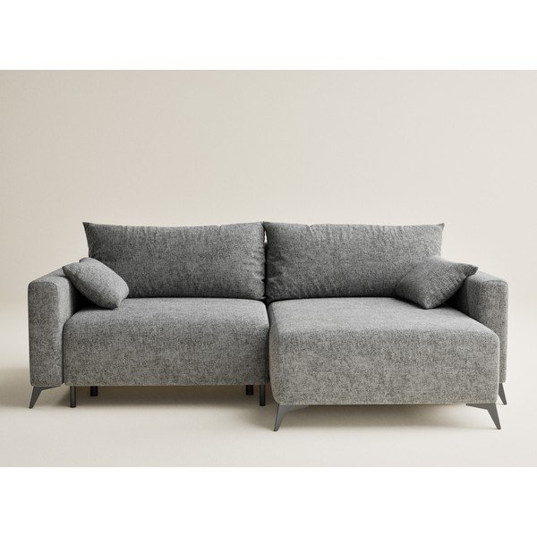 Pilkos spalvos sulankstoma/su sandėliavimo vieta kampinė sofa iš šenilinio audinio (su dešiniuoju kampu/su gultu) Leon – Maison de Rêve-image-2