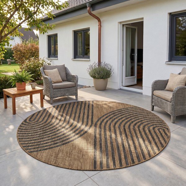Juodos spalvos/rudos spalvos apvalios formos lauko ir vidaus kilimas ø 160 cm Mira 1453 – Ayyildiz Carpets-image-1