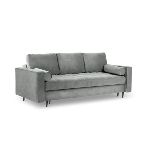 Šviesiai pilka aksominė sofa-lova Milo Casa Santo-image-3