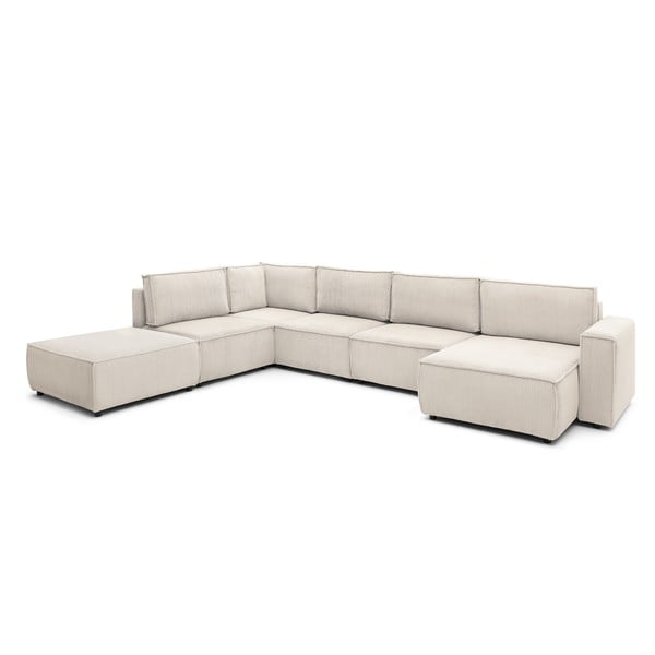 Kampinė sofa kreminės spalvos iš kordinio velveto (su kairiuoju kampu/„U“ formos) Nihad modular – Bobochic Paris-image-3