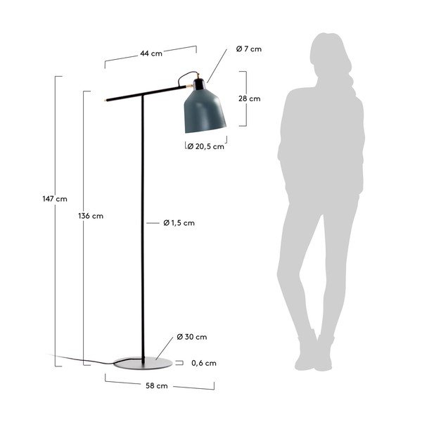 Smaragdinės spalvos pastatomas šviestuvas (aukštis 147 cm) su metaliniu gaubtu Olimpia – Kave Home-image-3