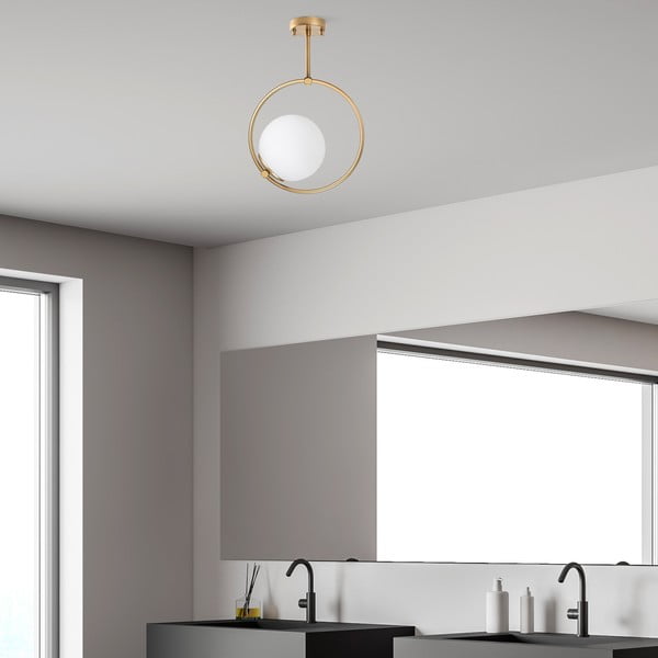 Baltos spalvos/žalvario spalvos lubinis šviestuvas 39x26 cm su stiklo gaubtu Dolunay – Opviq lights-image-2