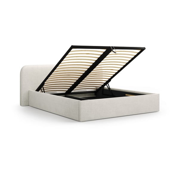 Šviesiai pilkos spalvos dvigulė lova audiniu dengta su sandėliavimo vieta su lovos grotelėmis 140x200 cm Elizabeth – Micadoni -image-2