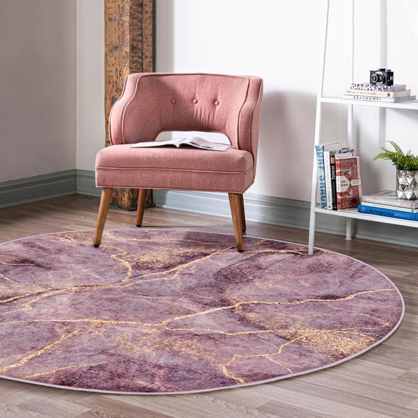 Skalbiamas/robotiniams dulkių siurbliams apvalios formos kilimas rožinės spalvos ø 120 cm Comfort – Mila Home-image-1