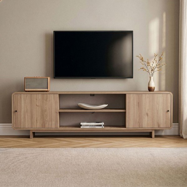 Šviesios natūralios spalvos TV spintelė iš ąžuolo 180x52x34 cm Mirel – Nordure-image-1
