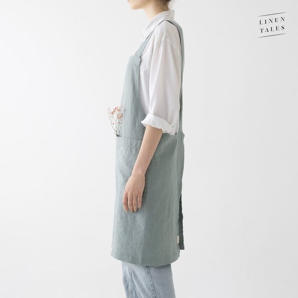 Žalios spalvos lininė prijuostė Tales Crossback, 80 cm ilgio-image-2