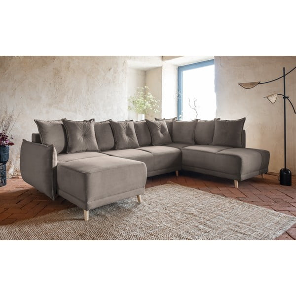 Sulankstoma kampinė sofa iš kordinio velveto šviesiai rudos spalvos (su dešiniuoju kampu/„U“ formos) Lazy Lukka – Miuform-image-3
