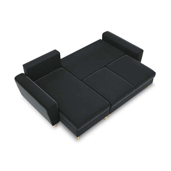 Tamsiai pilkos spalvos iš velveto sulankstoma/su sandėliavimo vieta kampinė sofa Kyoto – Cosmopolitan Design-image-1