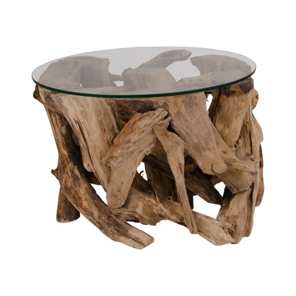 Apvalios formos kavos staliukas rudos spalvos su stikliniu stalviršiu ø 60 cm Grand Canyon – House Nordic-image-1