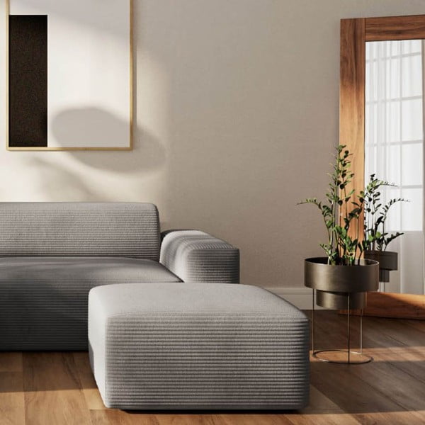 Pilkos spalvos iš kordinio velveto kampinė sofa (su kairiuoju kampu/su gultu) Villet – Rodier-image-4