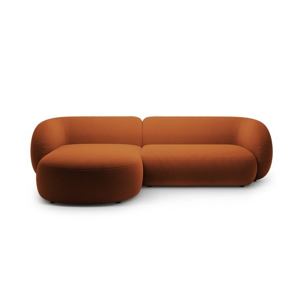 Terakotos spalvos kampinė sofa iš velveto (su kairiuoju kampu/su gultu) Kate – Micadoni 