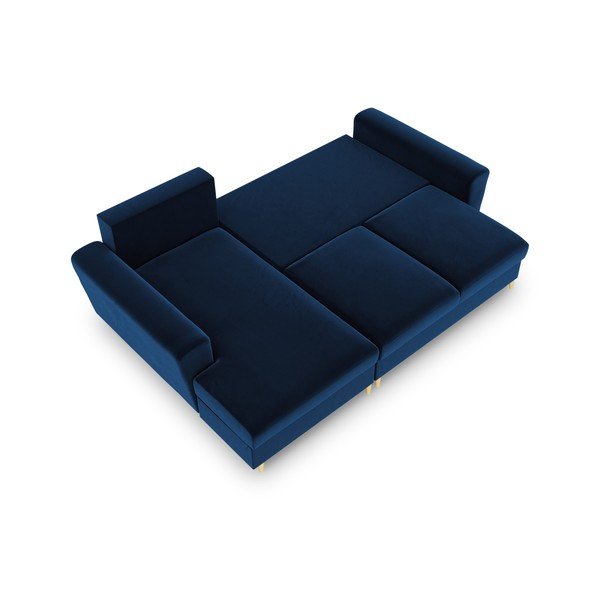 Mėlynos spalvos iš velveto sulankstoma/su sandėliavimo vieta kampinė sofa (su kairiuoju kampu/su gultu) Kyoto – Cosmopolitan Design-image-2