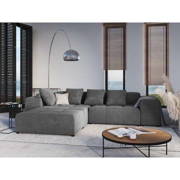 Pilka aksomo pagalvėlė modulinei sofai Rome Velvet - Cosmopolitan Design-image-3