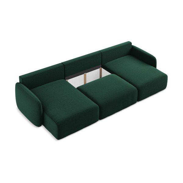 Tamsiai žalios spalvos sulankstoma/su sandėliavimo vieta kampinė sofa iš velveto („U“ formos) Kalena – Makamii-image-4