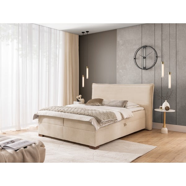 Smėlio spalvos spyruoklinė lova su sandėliavimo vieta 200x200 cm Lysa – Ropez-image-1