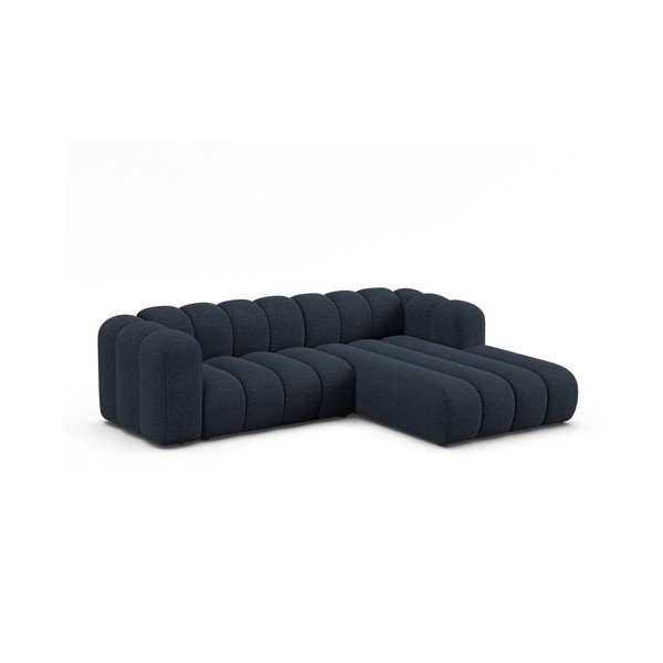 Tamsiai mėlynos spalvos kampinė sofa iš šenilinio audinio (su dešiniuoju kampu/su gultu) Lupine – Micadoni -image-1