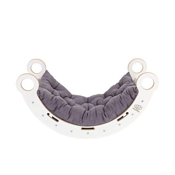 Baltos spalvos/pilkos spalvos iš pušies masyvo supamoji lenta 39x75x38 cm Montessori – Meowbaby