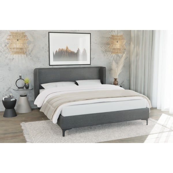 Dvigulė lova tamsiai pilkos spalvos audiniu dengta su lovos grotelėmis 140x200 cm Basti – Ropez-image-3