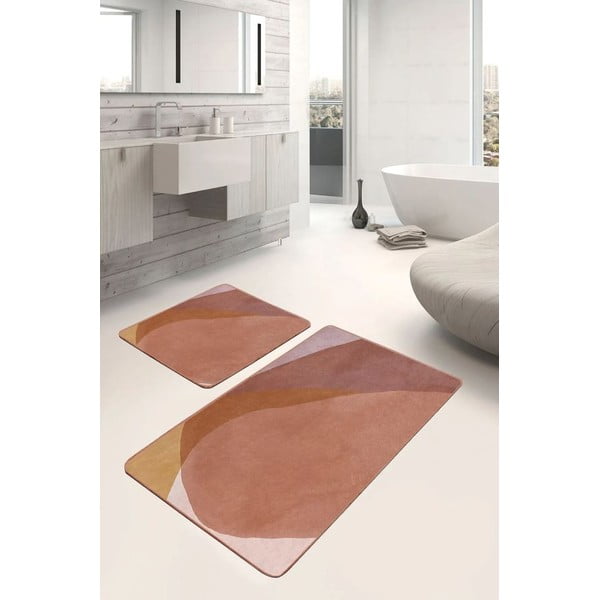 Rudos spalvos iš velveto vonios kilimėliai 2 vnt. 60x100 cm – Mila Home-image-3