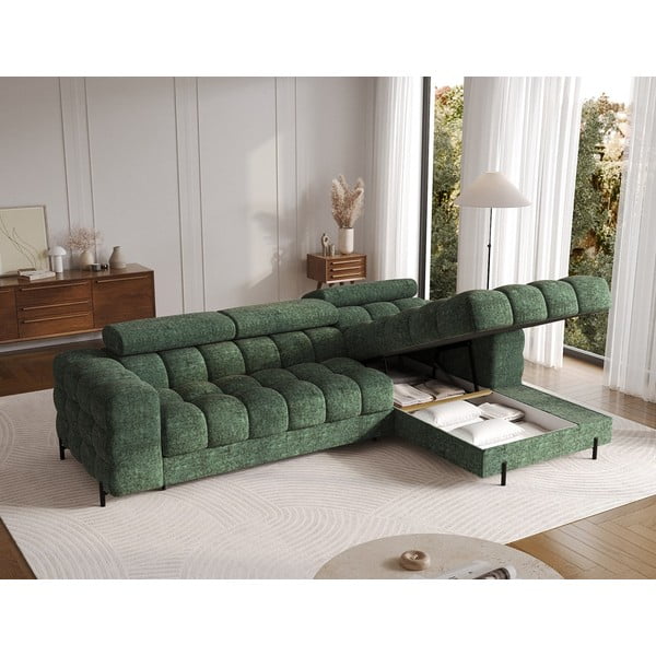 Žalios spalvos iš boucle sulankstoma/su sandėliavimo vieta kampinė sofa (su dešiniuoju kampu/su gultu) Felro – ELTAP-image-4