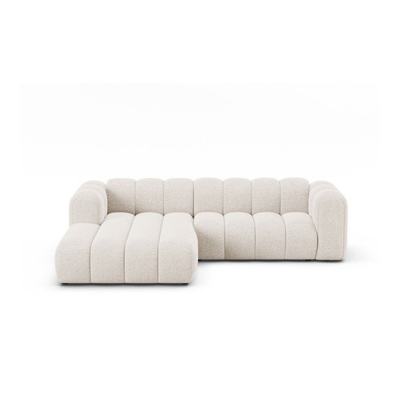 Kreminės spalvos kampinė sofa iš šenilinio audinio (su kairiuoju kampu/su gultu) Lupine – Micadoni 