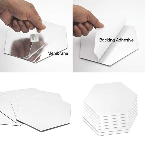 Veidrodiniai lipdukai 12 vnt. ant sienos 20x17 cm Hexagonal – Ambiance-image-3