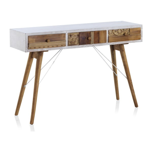 Konsolinis staliukas su baltomis detalėmis ir trimis stalčiais "Geese Rustico Puro
