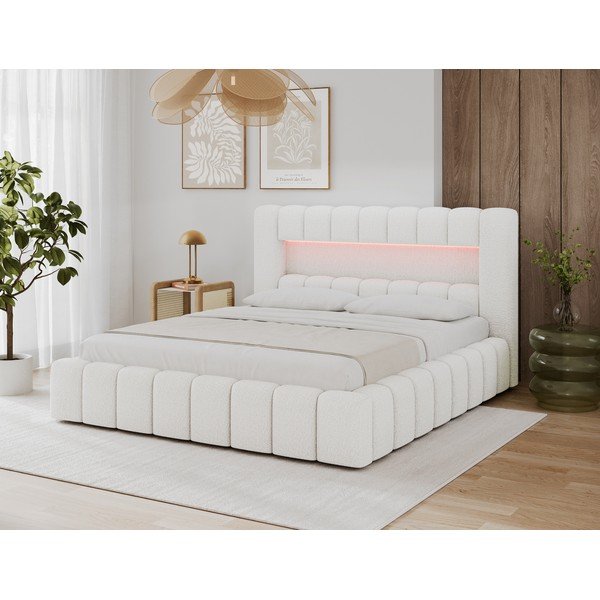 Kreminės spalvos dvigulė lova audiniu dengta su sandėliavimo vieta su lovos grotelėmis 160x200 cm Lamica – ELTAP-image-3