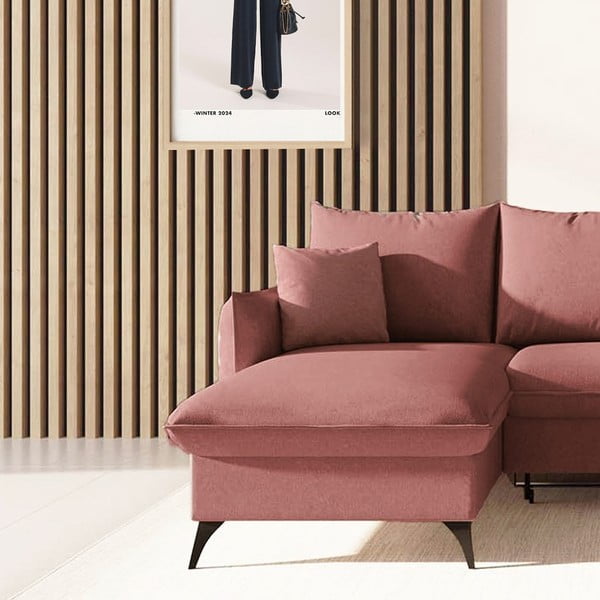 Rožinės spalvos sulankstoma/su sandėliavimo vieta kampinė sofa (su kairiuoju kampu/su gultu) Brim – Rodier-image-4