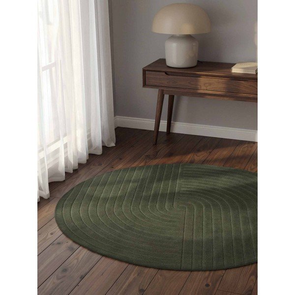 Rankų darbo tamsiai žalios spalvos iš vilnos apvalios formos kilimas ø 120 cm Arcura – Vikosa-image-1