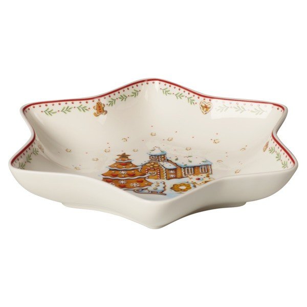 Raudonai baltas porcelianinis dubuo su kalėdinės žvaigždės motyvu Villeroy & Boch Gingerbread Village, 24,5 x 24,5 cm-image-2