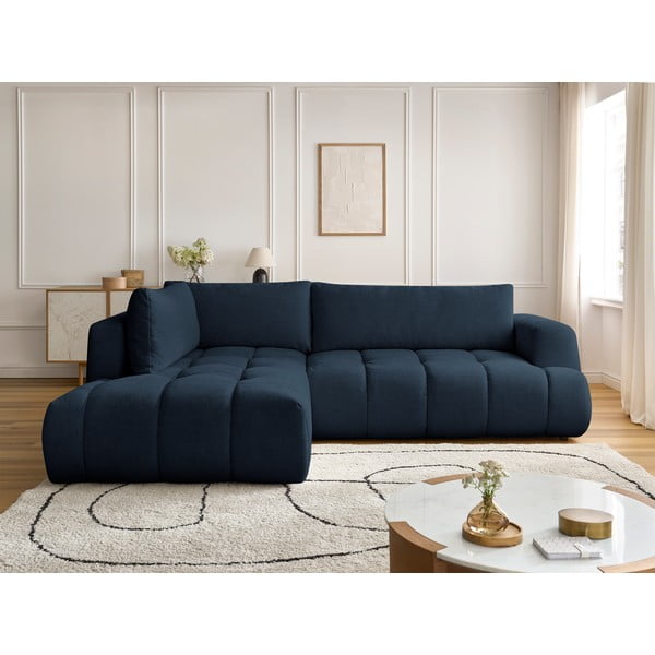 Tamsiai mėlynos spalvos sulankstoma/su sandėliavimo vieta kampinė sofa (su kairiuoju kampu/„L“ formos) Fuji – Bobochic Paris-image-1
