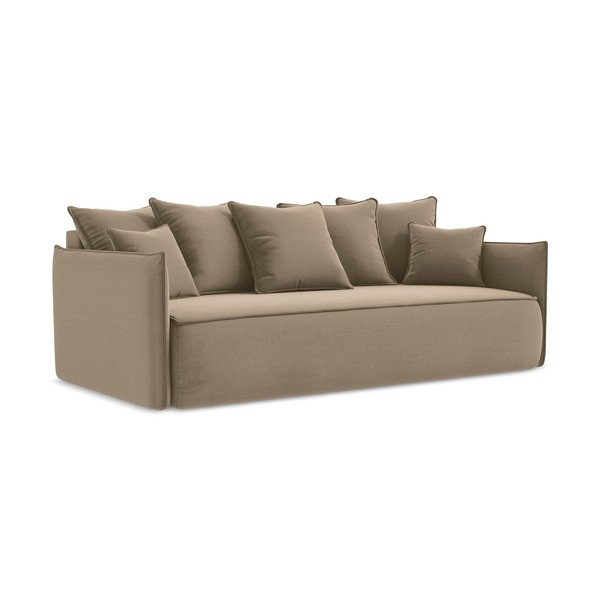 Šviesiai rudos spalvos iš velveto sulankstoma/su sandėliavimo vieta sofa 225 cm Hula – Makamii-image-1