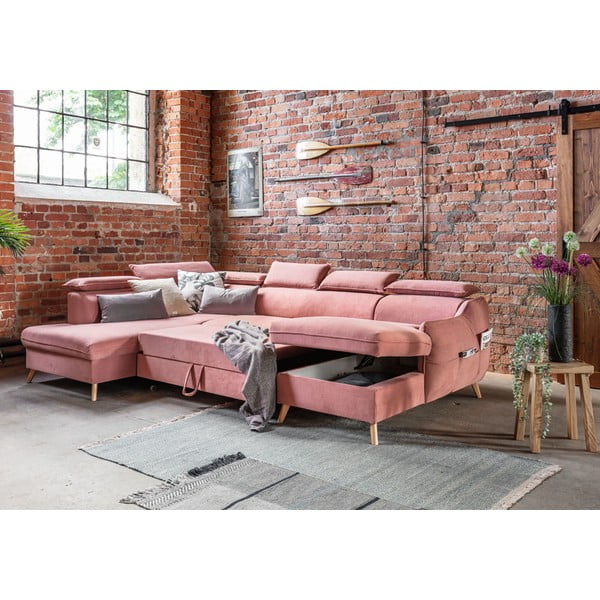 Sulankstoma kampinė sofa iš velveto šviesiai rožinės spalvos (su kairiuoju kampu/„U“ formos) Sweet Harmony – Miuform-image-3