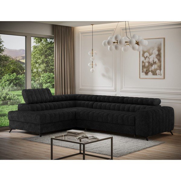 Tamsiai pilkos spalvos kampinė sofa iš velveto (su kairiuoju kampu/„L“ formos) Kanedo – ELTAP-image-3