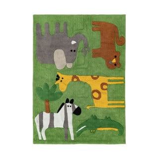Skalbiamas iš medvilnės vaikiškas kilimas žalios spalvos 120x160 cm Animals – Ixia