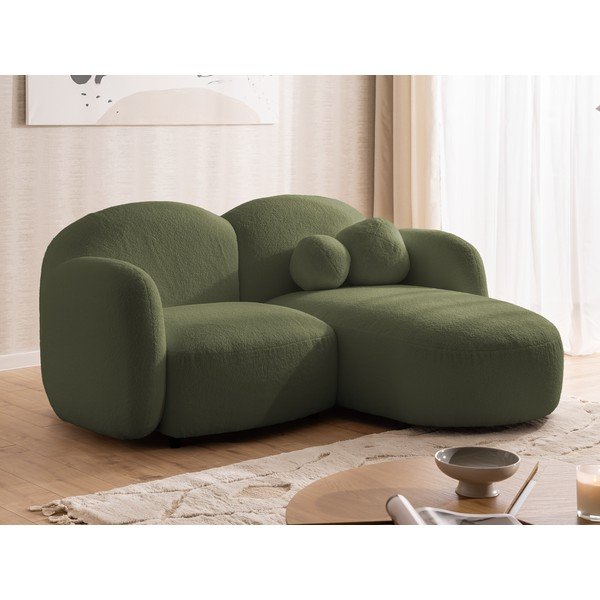 Žalios spalvos kampinė sofa iš boucle (su dešiniuoju kampu/su gultu) Orbit – Ropez-image-4