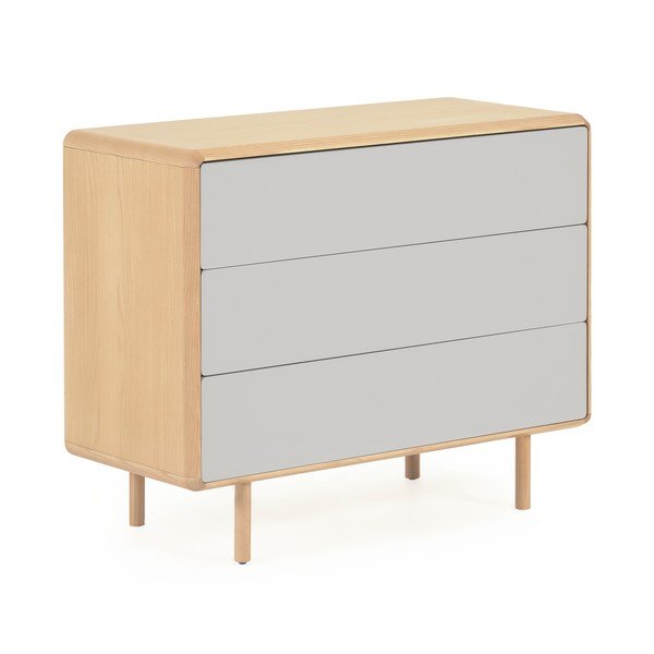 Pilkos spalvos/natūralios spalvos šoninė spintelė iš uosio 99x78,5x42 cm Anielle – Kave Home