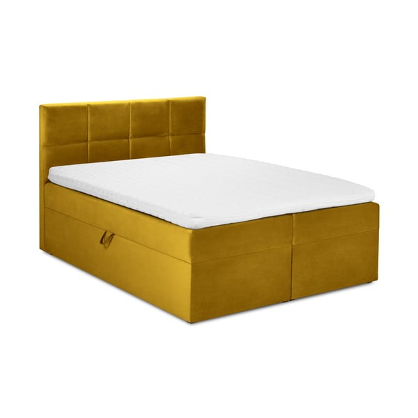 Geltona aksominė dvigulė lova Mazzini Beds Mimicry, 200 x 200 cm
