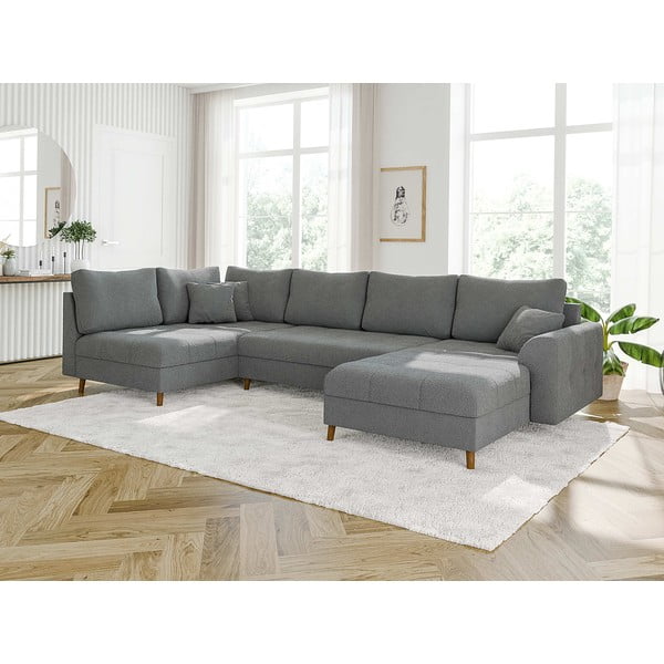 Iš boucle kampinė sofa pilkos spalvos (su dešiniuoju kampu/„U“ formos) Ariella – Ropez-image-3