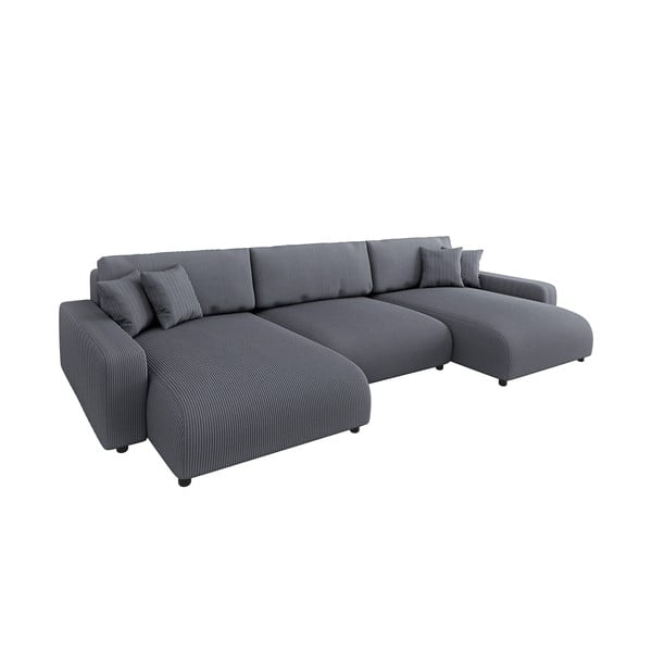 Tamsiai pilkos spalvos iš kordinio velveto sulankstoma/su sandėliavimo vieta kampinė sofa Sara – Ropez
