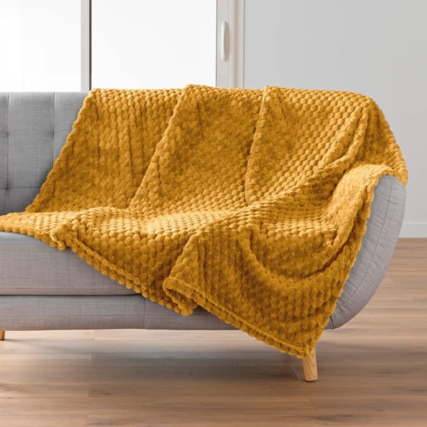 Ochros spalvos iš mikroflanelės antklodė ir pledas 125x150 cm Mini Frosty – douceur d'intérieur-image-1