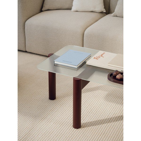 Bordo spalvos kavos staliukas su stikliniu stalviršiu 55x105 cm Kob – noo.ma-image-2