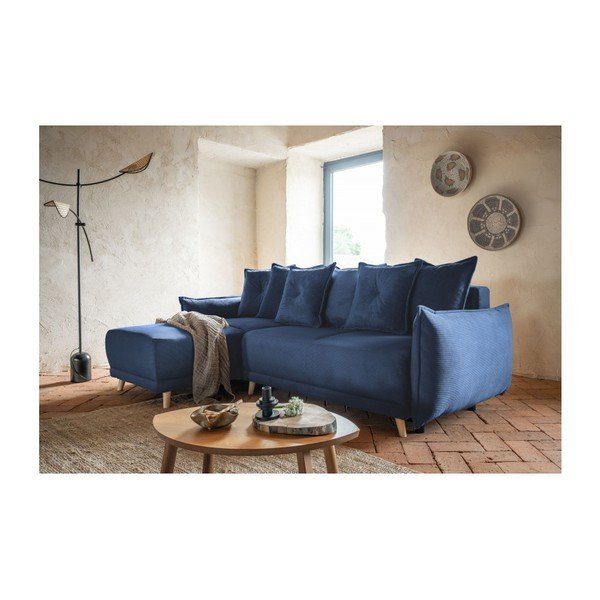 Sulankstoma kampinė sofa iš kordinio velveto tamsiai mėlynos spalvos (kintama) Lazy Lukka – Miuform-image-1