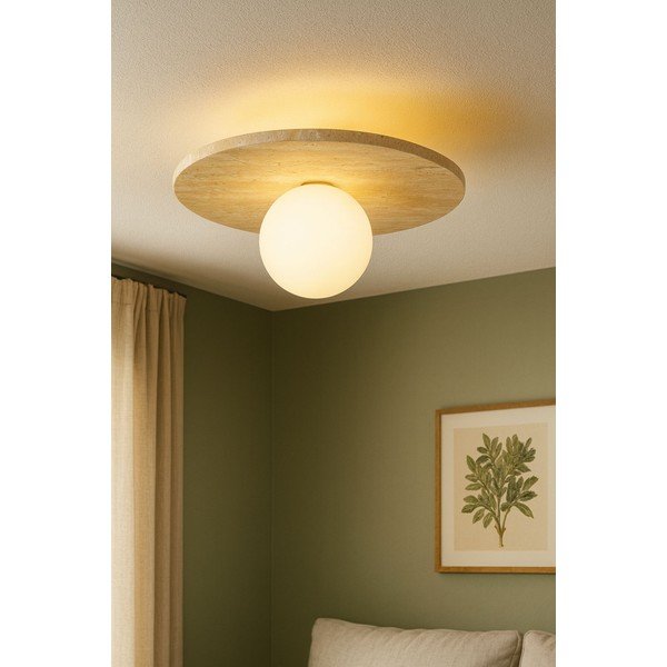 Smėlio spalvos iš akmens lubinis šviestuvas ø 12 cm su stiklo gaubtu Hilde – Opviq lights-image-2