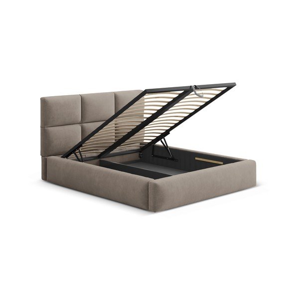 Šviesiai rudos spalvos dvigulė lova audiniu dengta su sandėliavimo vieta su lovos grotelėmis 140x200 cm Libera – Windsor & Co Sofas-image-3