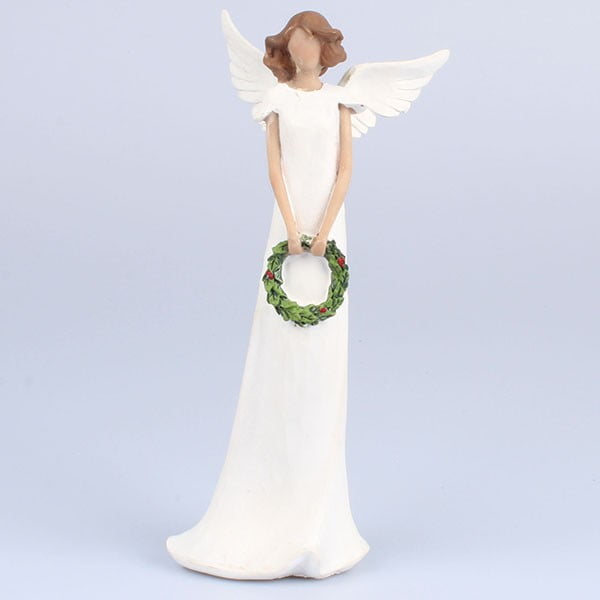 Baltas dekoratyvinis angelas su vainiku Dakls