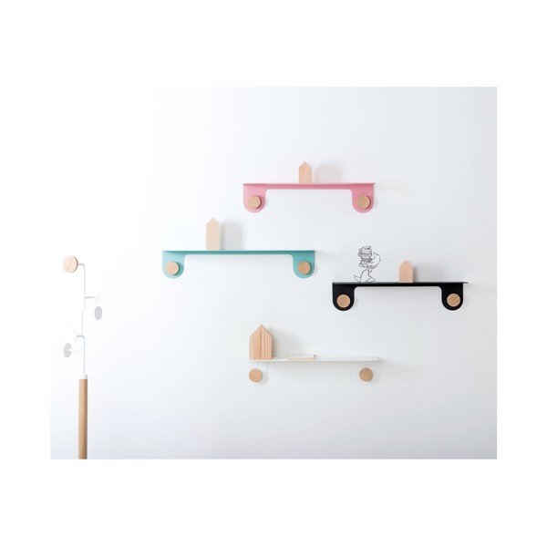 Balto plieno sieninė lentyna su ąžuolo medžio detalėmis ir 2 kabliukais Gazzda, 50 cm ilgio-image-2