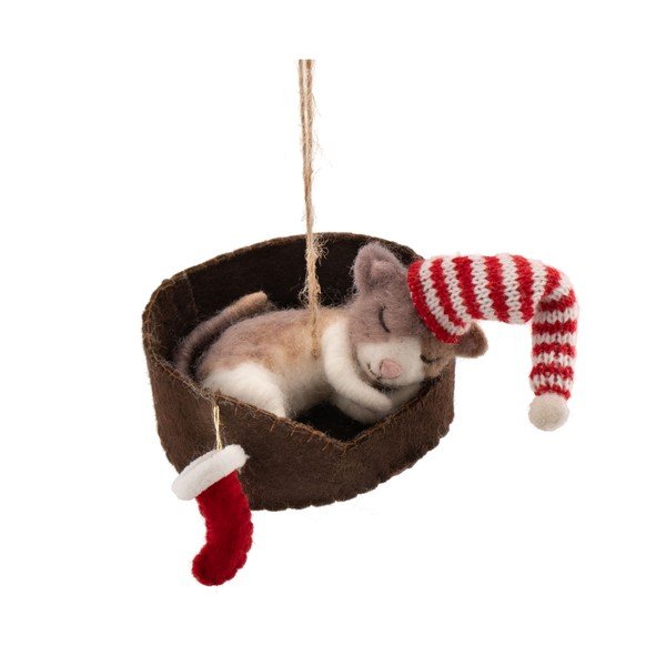Iš tekstilės eglutės papuošimas 12,5 cm Cat in Basket – Sass & Belle