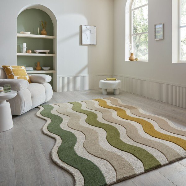 Rankų darbo žalios spalvos/natūralios spalvos iš vilnos kilimas 160x230 cm Cascade Wool – Flair Rugs-image-1